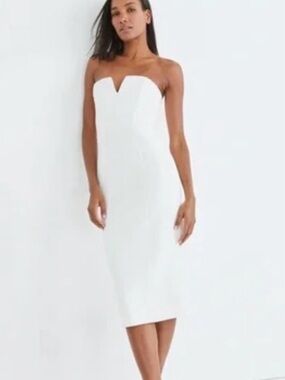 Veronica Beard Napi Off-White Strapless Notch-Neck Midi Dress